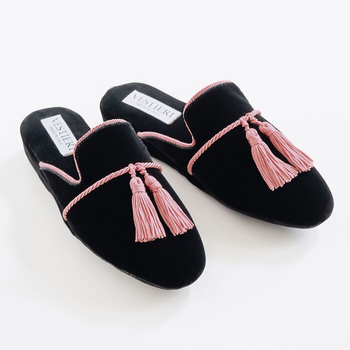 Vestieri Samtslipper Villa Damen Black/Pink Gr. 38